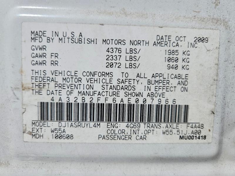 77585705 :رقم المزاد ، 4A32B2FF6AE007966 vin ، 2010 Mitsubishi Galant مزاد بيع