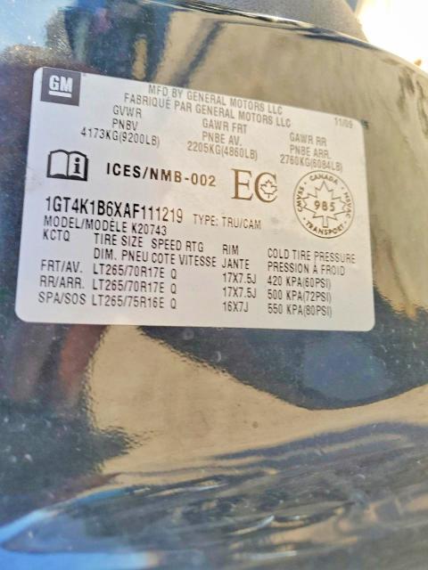 2010 Gmc Sierra მანქანა იყიდება აუქციონზე, vin: 1GT4K1B6XAF111219, აუქციონის ნომერი: 77437815