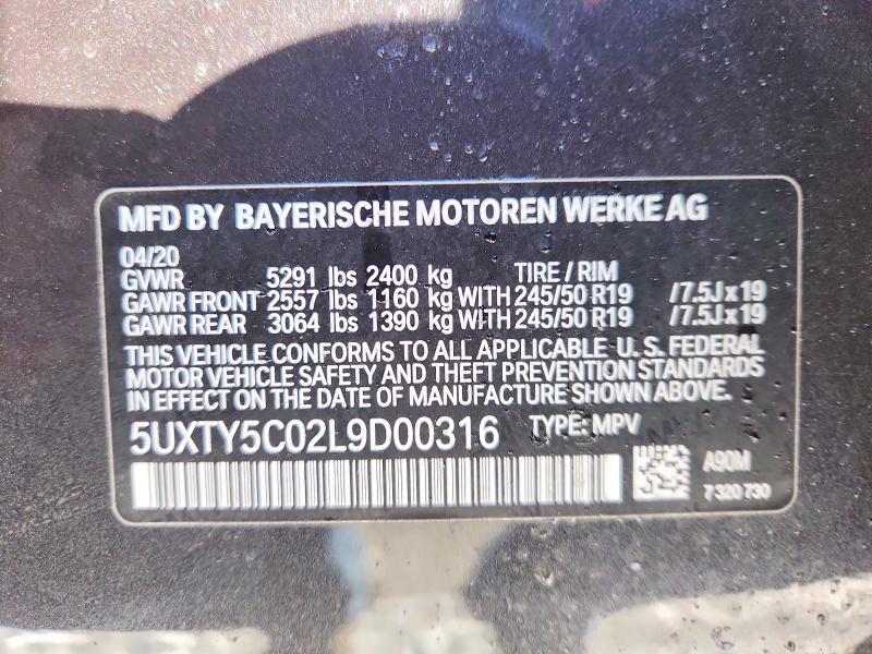 2020 Bmw X3 მანქანა იყიდება აუქციონზე, vin: 5UXTY5C02L9D00316, აუქციონის ნომერი: 75262695