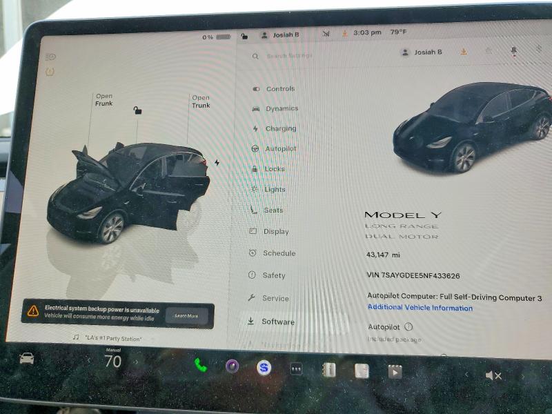75698035 :رقم المزاد ، 7SAYGDEE5NF433626 vin ، 2022 Tesla Model Y مزاد بيع
