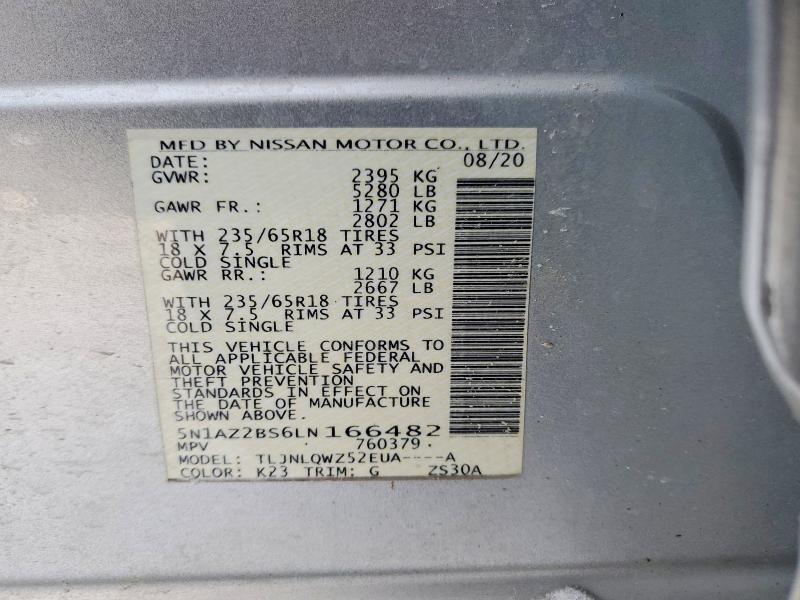 Продаж на аукціоні авто 2020 Nissan Murano, vin: 5N1AZ2BS6LN166482, номер лоту: 76627745