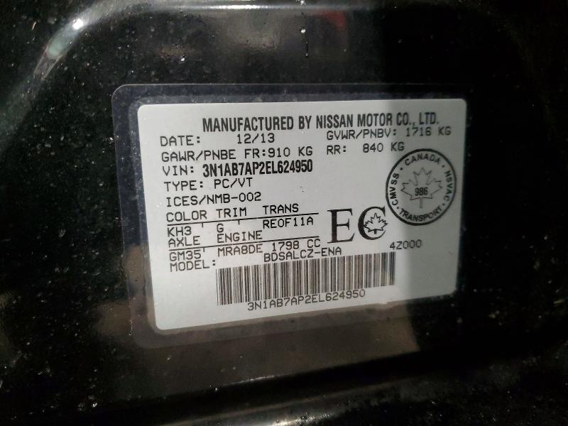 75570215 :رقم المزاد ، 3N1AB7AP2EL624950 vin ، 2014 Nissan Sentra مزاد بيع