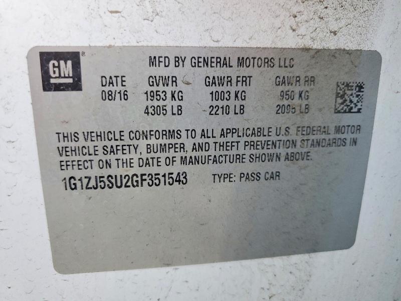 2016 Chevrolet Malibu მანქანა იყიდება აუქციონზე, vin: 1G1ZJ5SU2GF351543, აუქციონის ნომერი: 76057895