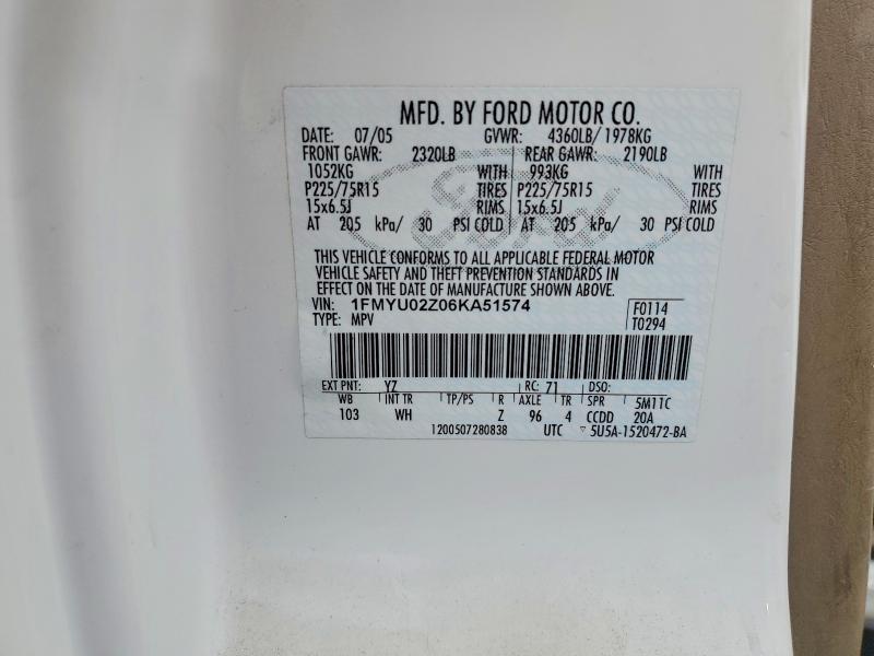 Aukcja sprzedaży 2006 Ford Escape, vin: 1FMYU02Z06KA51574, numer aukcji: 77577265