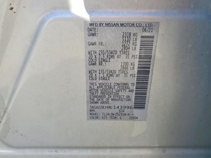 Продажа на аукционе авто 2021 Nissan Murano, vin: 5N1AZ2BJ4MC143996, номер лота: 76381465