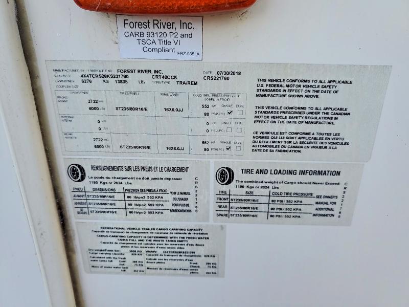 79163495 :رقم المزاد ، 4X4TCRS28KS221760 vin ، 2019 Foresriver Cottage مزاد بيع