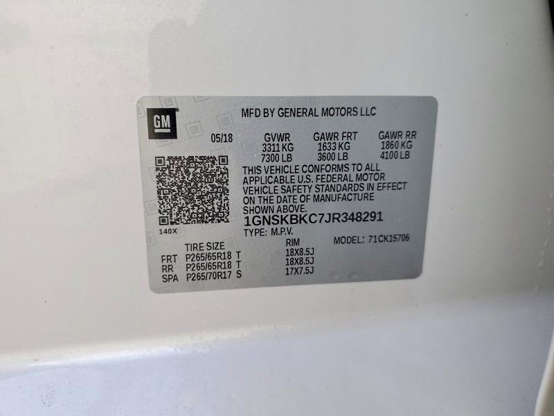 Aukcja sprzedaży 2018 Chevrolet Tahoe, vin: 1GNSKBKC7JR348291, numer aukcji: 76180635