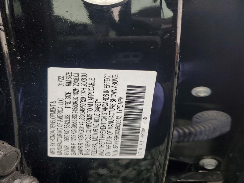 79201165 :رقم المزاد ، 5FNYF6H3XNB030912 vin ، 2022 Honda Pilot مزاد بيع
