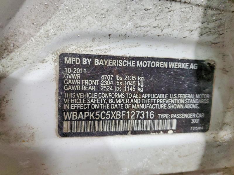 75073895 :رقم المزاد ، WBAPK5C5XBF127316 vin ، 2011 Bmw 328 مزاد بيع