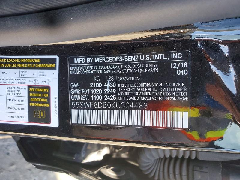 Aukcja sprzedaży 2019 Mercedes-benz C, vin: 55SWF8DB0KU304483, numer aukcji: 77740195
