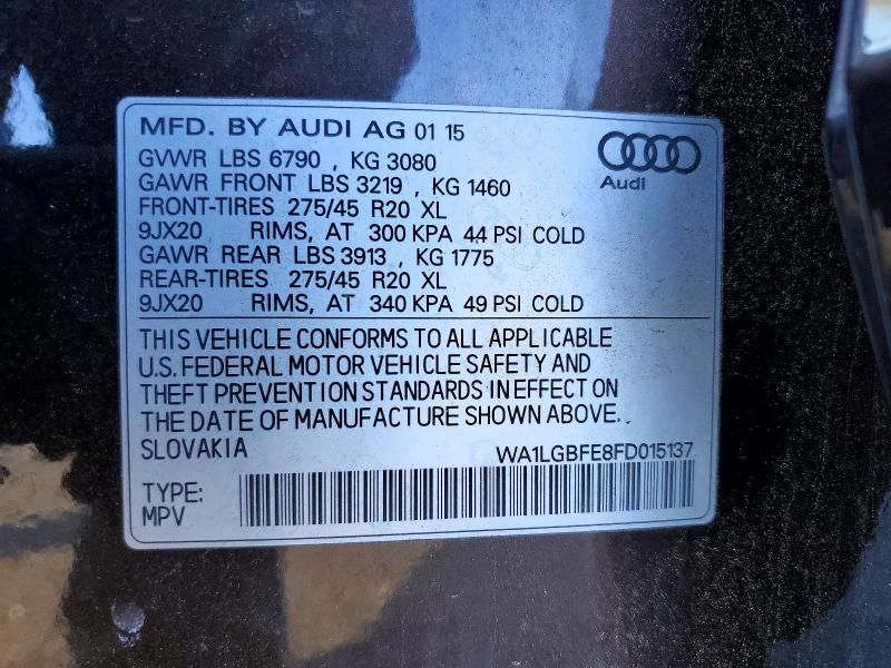 2015 Audi Q7 მანქანა იყიდება აუქციონზე, vin: WA1LGBFE8FD015137, აუქციონის ნომერი: 75665735