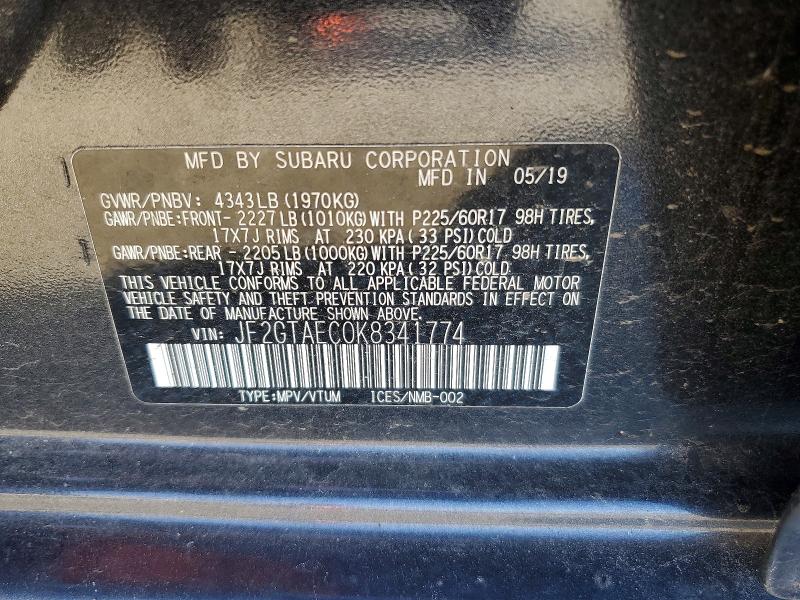2019 Subaru Crosstrek მანქანა იყიდება აუქციონზე, vin: JF2GTAEC0K8341774, აუქციონის ნომერი: 76314515