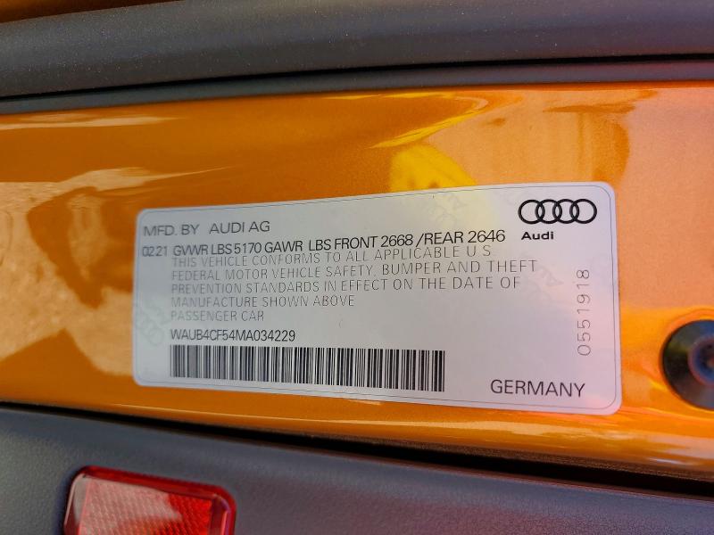 Продажа на аукционе авто 2021 Audi S5, vin: WAUB4CF54MA034229, номер лота: 78273905