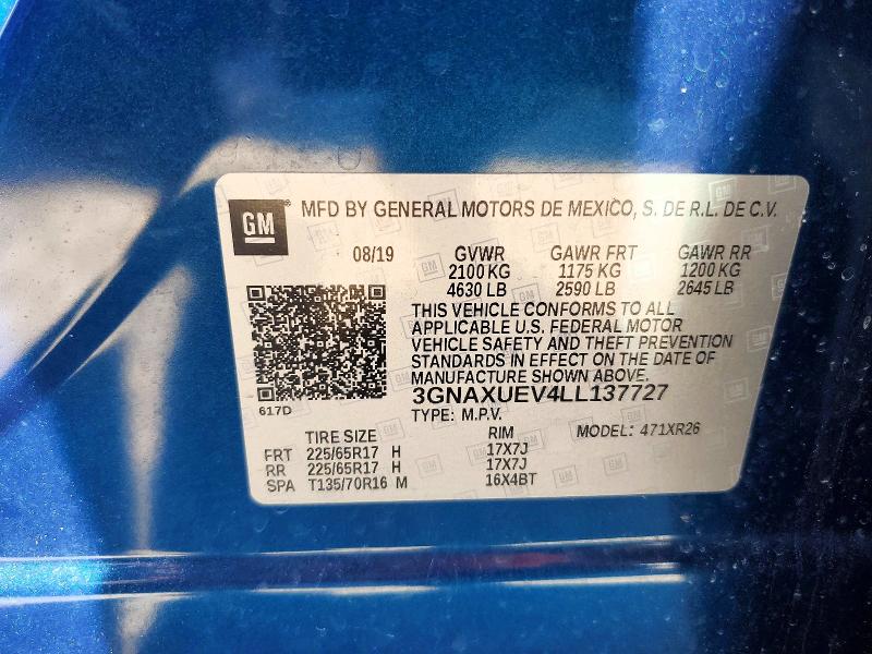 Продаж на аукціоні авто 2020 Chevrolet Equinox, vin: 3GNAXUEV4LL137727, номер лоту: 79383745