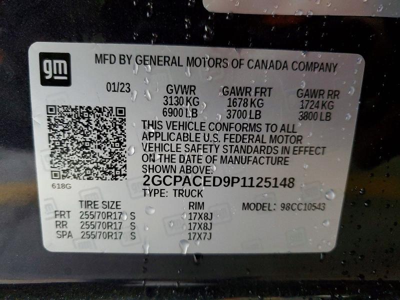 Aukcja sprzedaży 2023 Chevrolet Silverado, vin: 2GCPACED9P1125148, numer aukcji: 76280645