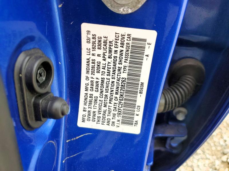 79419475 :رقم المزاد ، 19XFC2F63KE208263 vin ، 2019 Honda Civic مزاد بيع
