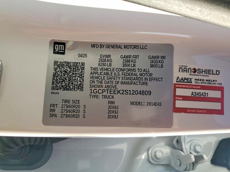 2025 Chevrolet Colorado მანქანა იყიდება აუქციონზე, vin: 1GCPTEEK2S1204809, აუქციონის ნომერი: 78454995