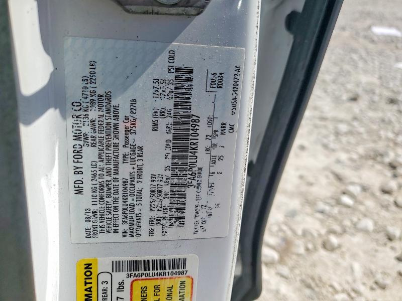 75492175 :رقم المزاد ، 3FA6P0LU4KR104987 vin ، 2019 Ford Fusion مزاد بيع