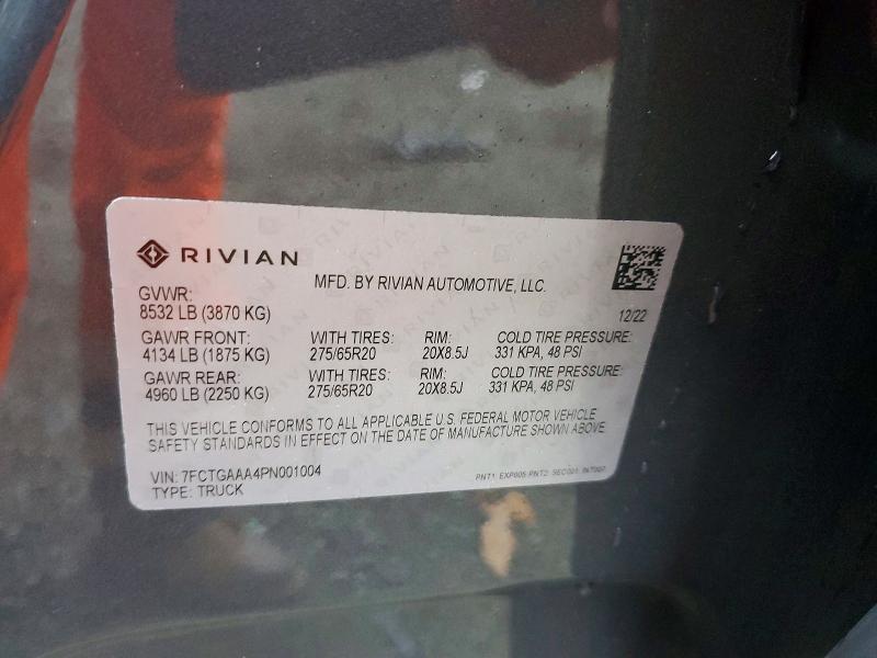 Продаж на аукціоні авто 2023 Rivian R1t, vin: 7FCTGAAA4PN001004, номер лоту: 77960575