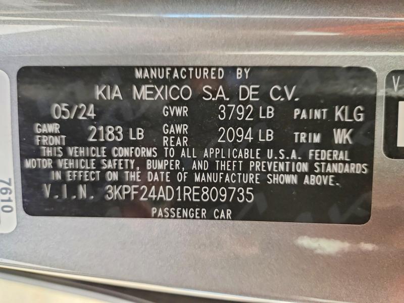 76360375 :رقم المزاد ، 3KPF24AD1RE809735 vin ، 2024 Kia Forte مزاد بيع