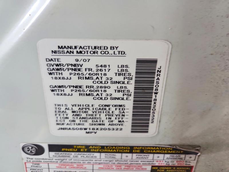 78311795 :رقم المزاد ، JNRAS08W18X205322 vin ، 2008 Infiniti Fx35 مزاد بيع