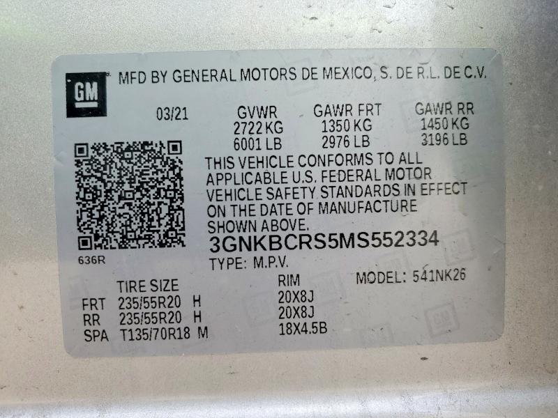78282975 :رقم المزاد ، 3GNKBCRS5MS552334 vin ، 2021 Chevrolet Blazer مزاد بيع