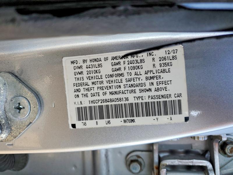 Aukcja sprzedaży 2008 Honda Accord, vin: 1HGCP26848A058136, numer aukcji: 74929285