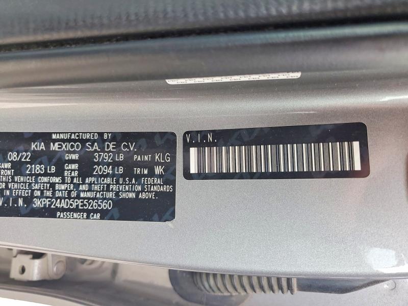 2023 Kia Forte მანქანა იყიდება აუქციონზე, vin: 3KPF24AD5PE526560, აუქციონის ნომერი: 77251325
