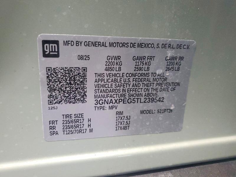 Aukcja sprzedaży 2026 Chevrolet Equinox, vin: 3GNAXPEG5TL239542, numer aukcji: 77245185