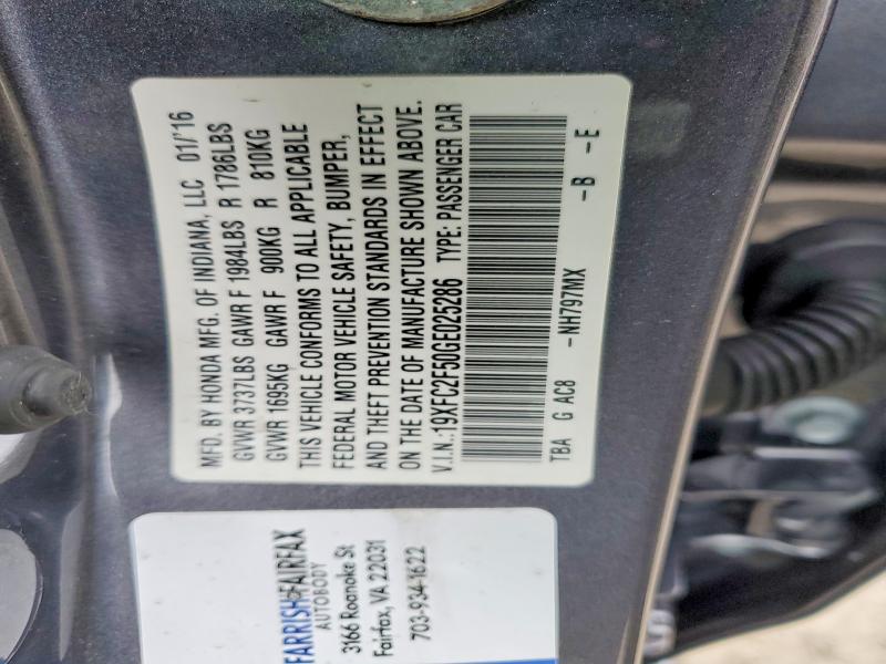 Продажа на аукционе авто 2016 Honda Civic, vin: 19XFC2F50GE025286, номер лота: 78257725