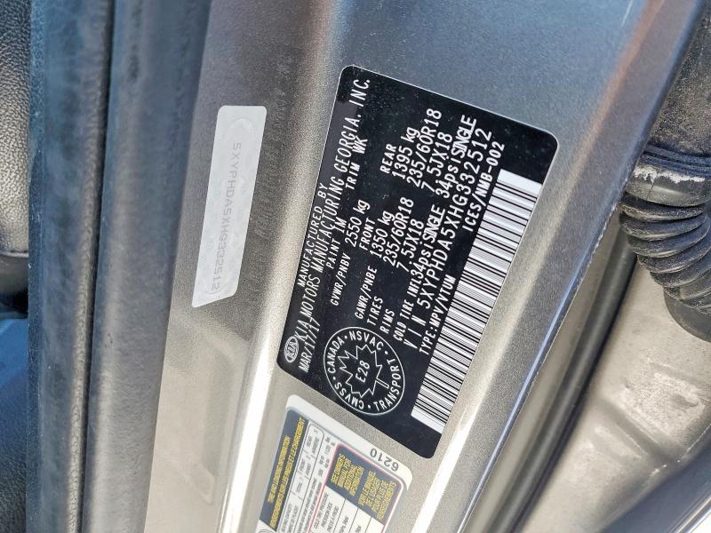2017 Kia Sorento მანქანა იყიდება აუქციონზე, vin: 5XYPHDA5XHG332512, აუქციონის ნომერი: 77308365