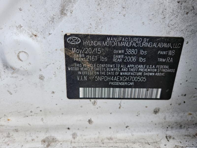 2016 Hyundai Elantra მანქანა იყიდება აუქციონზე, vin: 5NPDH4AEXGH700505, აუქციონის ნომერი: 76252405