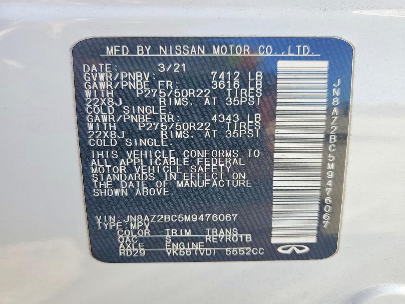 Aukcja sprzedaży 2021 Infiniti Qx80, vin: JN8AZ2BC5M9476067, numer aukcji: 77206295