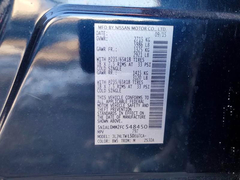 75056105 :رقم المزاد ، 5N1AL0MM2FC548450 vin ، 2015 Infiniti Qx60 مزاد بيع