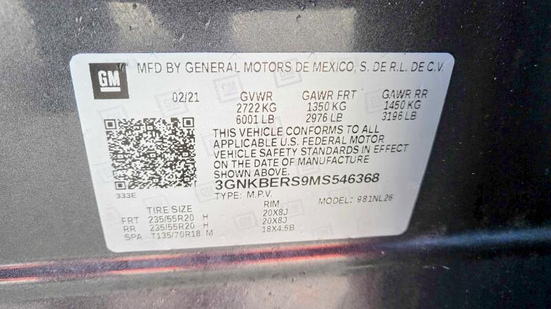 Aukcja sprzedaży 2021 Chevrolet Blazer Rs, vin: 3GNKBERS9MS546368, numer aukcji: 78351435