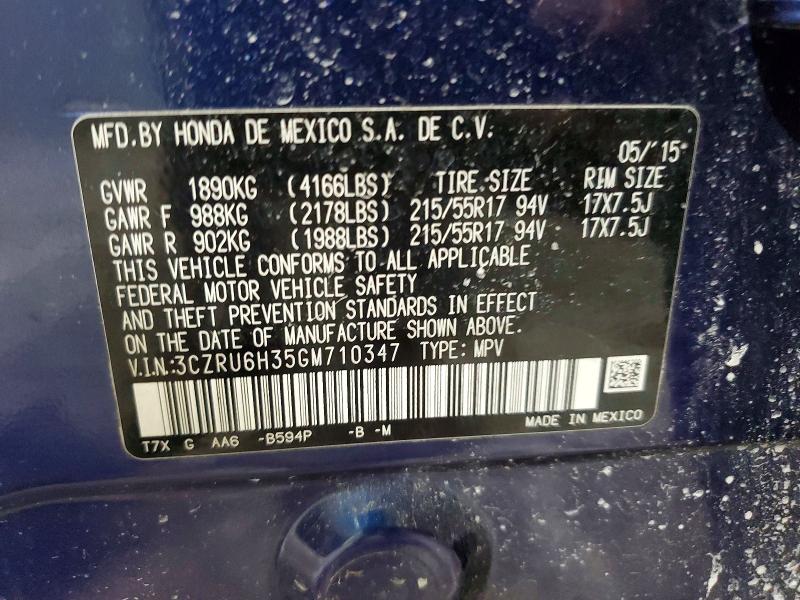78855465 :رقم المزاد ، 3CZRU6H35GM710347 vin ، 2016 Honda Hr-v مزاد بيع