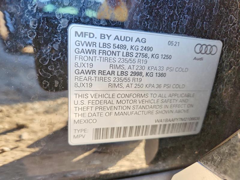 Продаж на аукціоні авто 2021 Audi Q5, vin: WA1BAAFY7M2106636, номер лоту: 75675385
