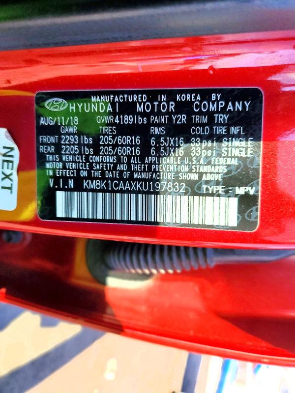 Aukcja sprzedaży 2019 Hyundai Kona, vin: KM8K1CAAXKU197832, numer aukcji: 78364595