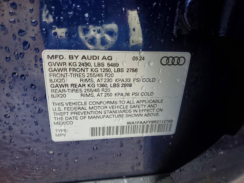 77502525 :رقم المزاد ، WA1FAAFY9R2112768 vin ، 2024 Audi Q5 مزاد بيع