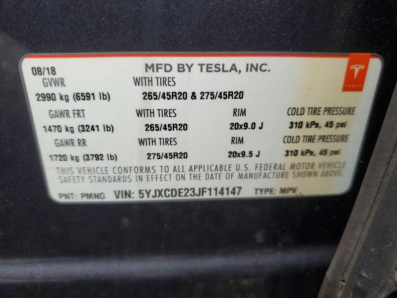 Продажа на аукционе авто 2018 Tesla Model X, vin: 5YJXCDE23JF114147, номер лота: 76753595