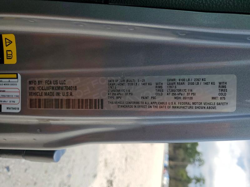 Aukcja sprzedaży 2021 Jeep Wrangler Unlimited, vin: 1C4JJXFMXMW704018, numer aukcji: 76807995