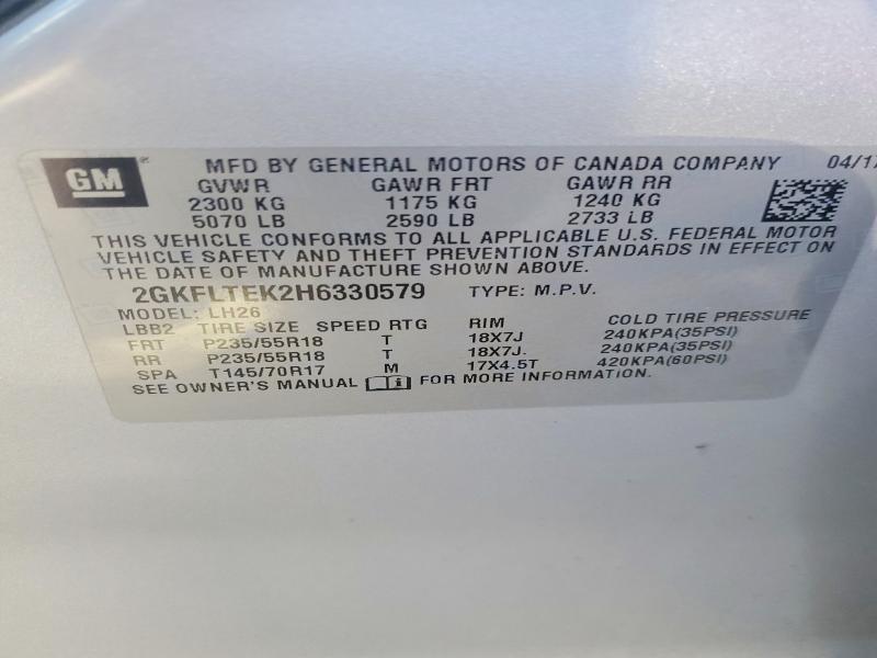 79174585 :رقم المزاد ، 2GKFLTEK2H6330579 vin ، 2017 Gmc Terrain مزاد بيع