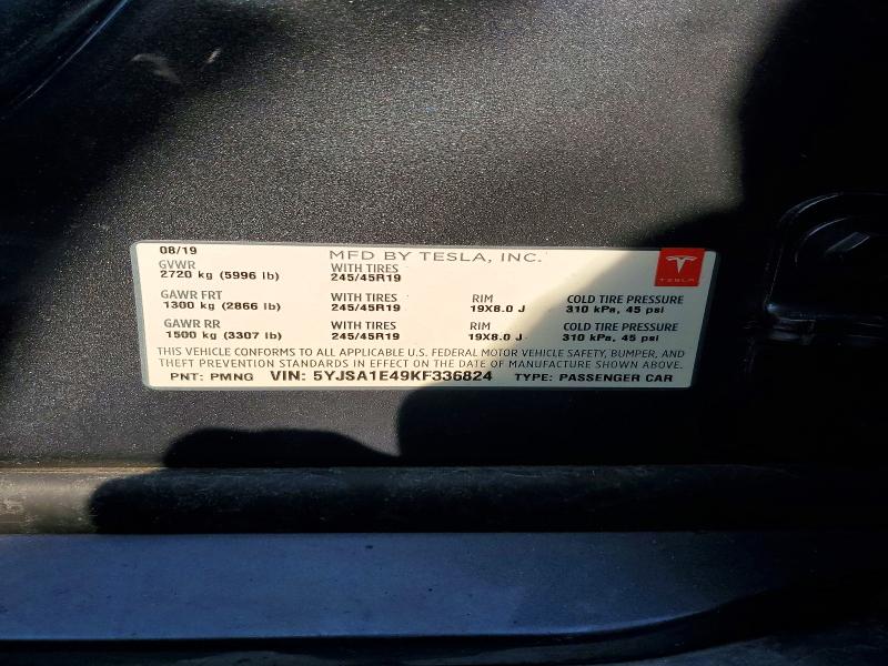 Продажа на аукционе авто 2019 Tesla Model S, vin: 5YJSA1E49KF336824, номер лота: 74064875