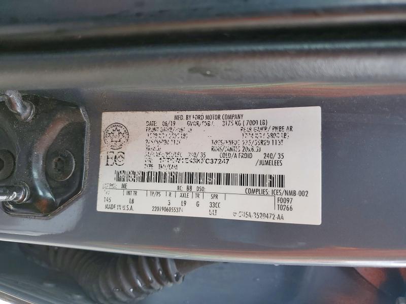 77712055 :رقم المزاد ، 1FTEW1E43KFC37247 vin ، 2019 Ford F150 مزاد بيع