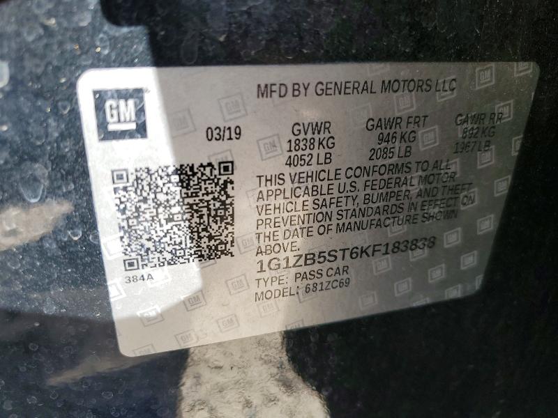 Aukcja sprzedaży 2019 Chevrolet Malibu, vin: 1G1ZB5ST6KF183838, numer aukcji: 78092125