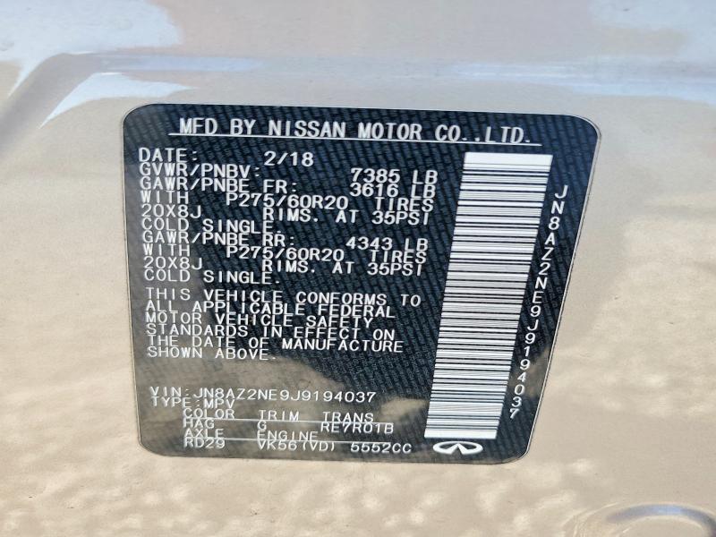 Aukcja sprzedaży 2018 Infiniti Qx80, vin: JN8AZ2NE9J9194037, numer aukcji: 79543755
