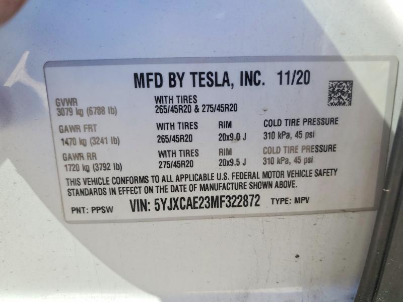 Продаж на аукціоні авто 2021 Tesla Model X, vin: 5YJXCAE23MF322872, номер лоту: 78528355