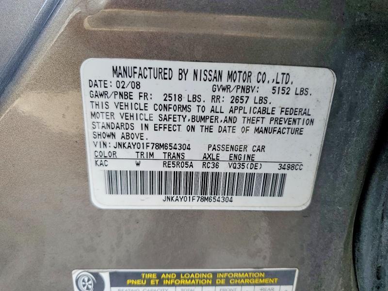 Aukcja sprzedaży 2008 Infiniti M35 Base, vin: JNKAY01F78M654304, numer aukcji: 76698805