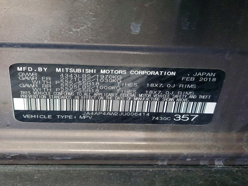 76190225 :رقم المزاد ، JA4AP4AW2JU006414 vin ، 2018 Mitsubishi Outlander Sport مزاد بيع