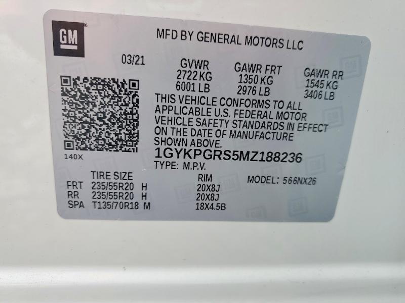 2021 Cadillac Xt6 მანქანა იყიდება აუქციონზე, vin: 1GYKPGRS5MZ188236, აუქციონის ნომერი: 77493765